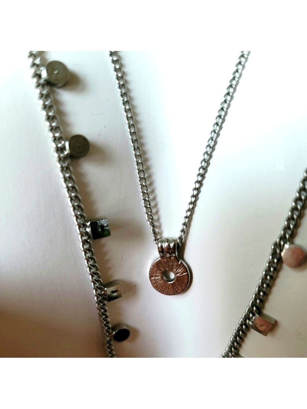 Fashion Aztec Design Double Chain Silver Pendant Necklace 30" - Picture 3 of 10